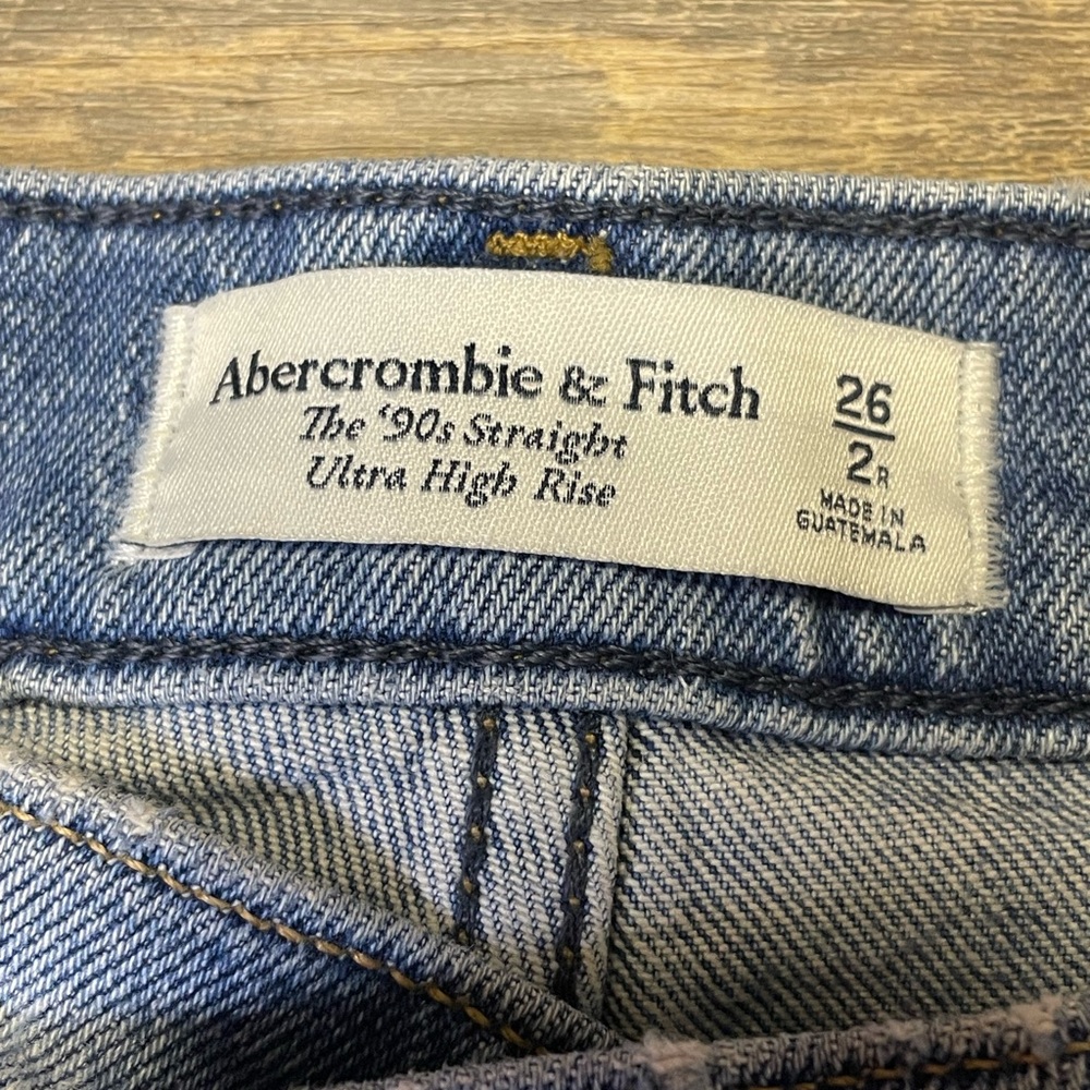 Abercrombie Fitch Jeans 90s Straight Ultra High Rise Cross Waist Distressed 26/2 - Picture 4 of 11